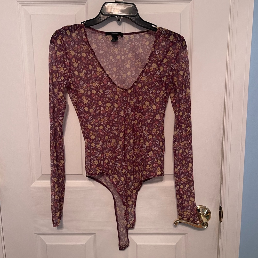 Forever 21 Sheer Floral Body Suit